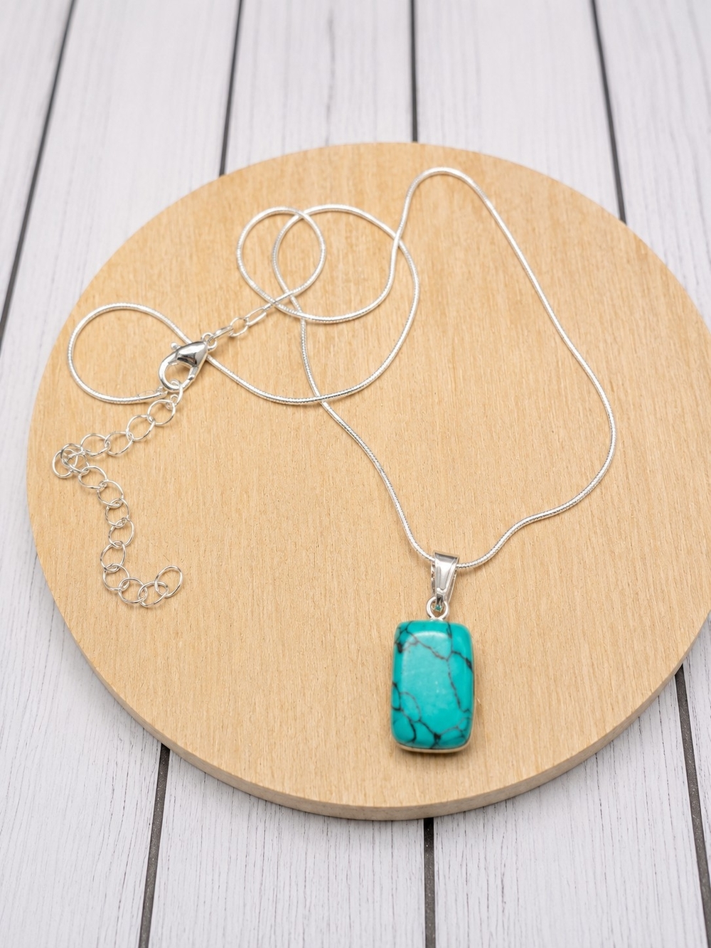 Silver Chain Turquoise Pendant Necklace - Women Jewelry
